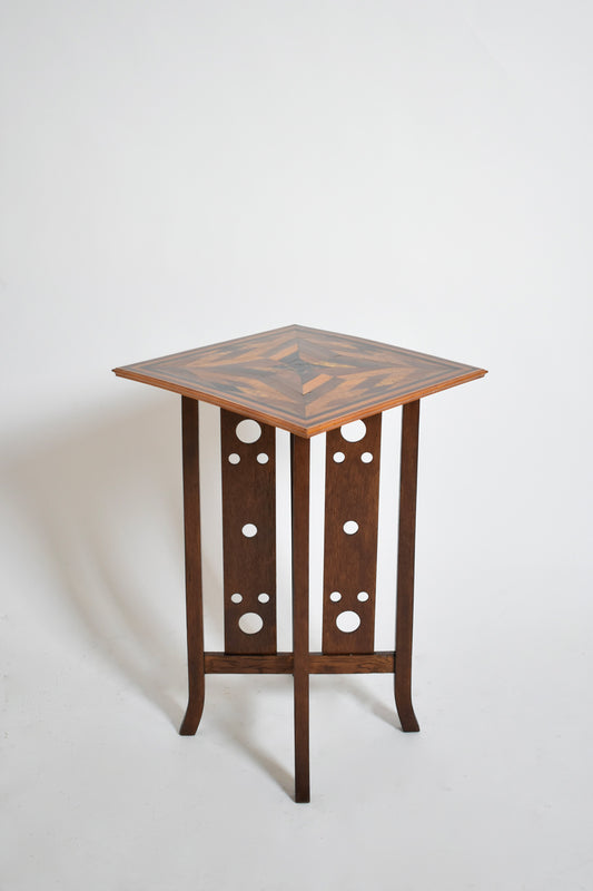 Japonese style geometric marquetry side table, 1920s.