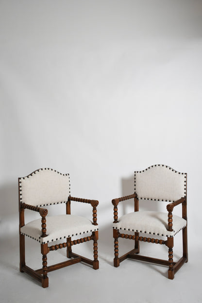 Pair of turned wood armchairs, XIXth c.