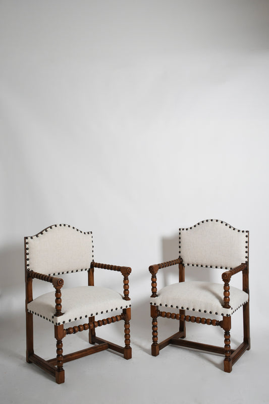 Pair of turned wood armchairs, XIXth c.