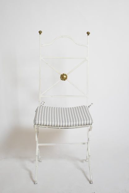 Set of four white wrought iron chairs, 1940s