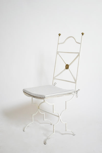 Set of four white wrought iron chairs, 1940s