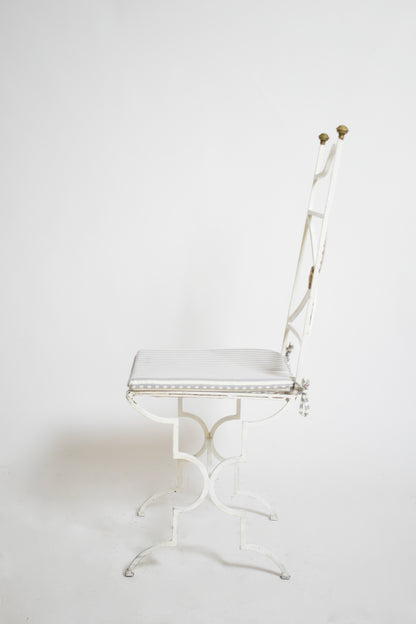 Set of four white wrought iron chairs, 1940s