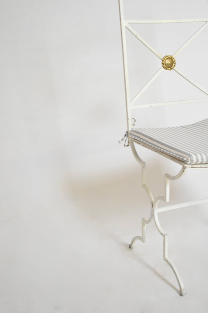 Set of four white wrought iron chairs, 1940s