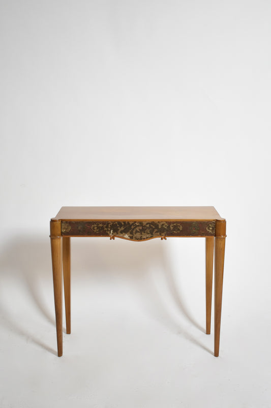 Natural wood and lacquered console, 1940s.