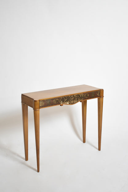 Natural wood and lacquered console, 1940s.