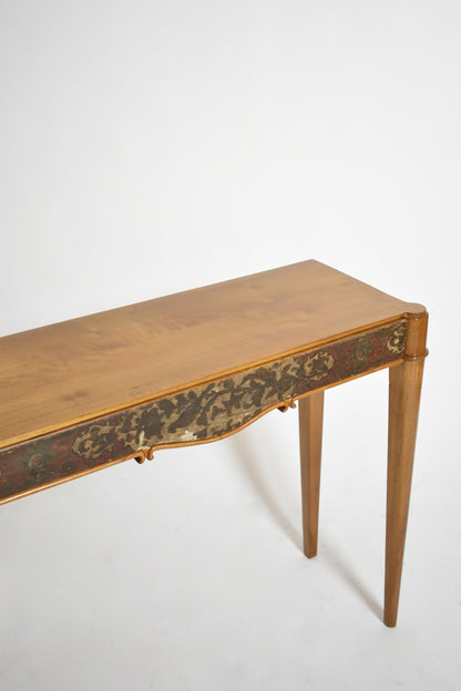 Natural wood and lacquered console, 1940s.