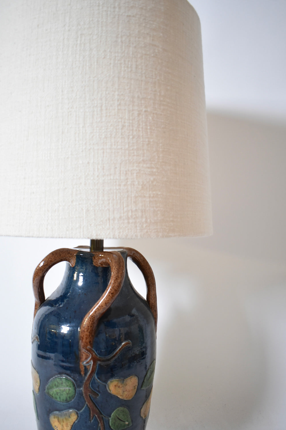 Blue ceramic lamp with leaves and pears pattern, 1920s