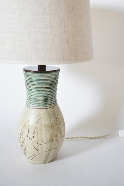 Ceramic lamp with a springbocks pattern, 1950s.