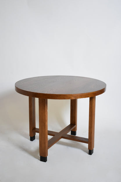 Amsterdam school round pedestal table, 1930s.