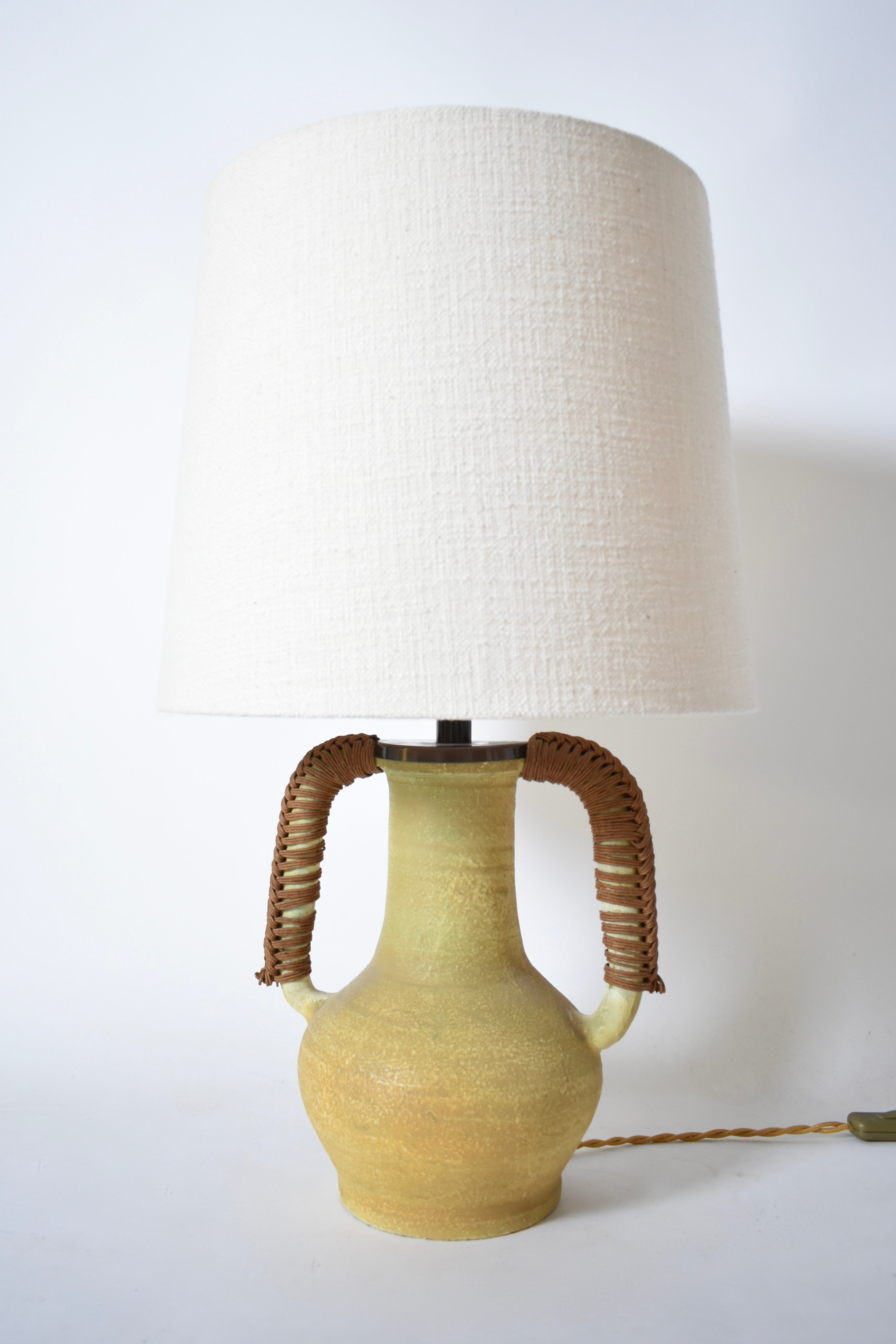 Ceramic and rope two handles lamp, 1970s.