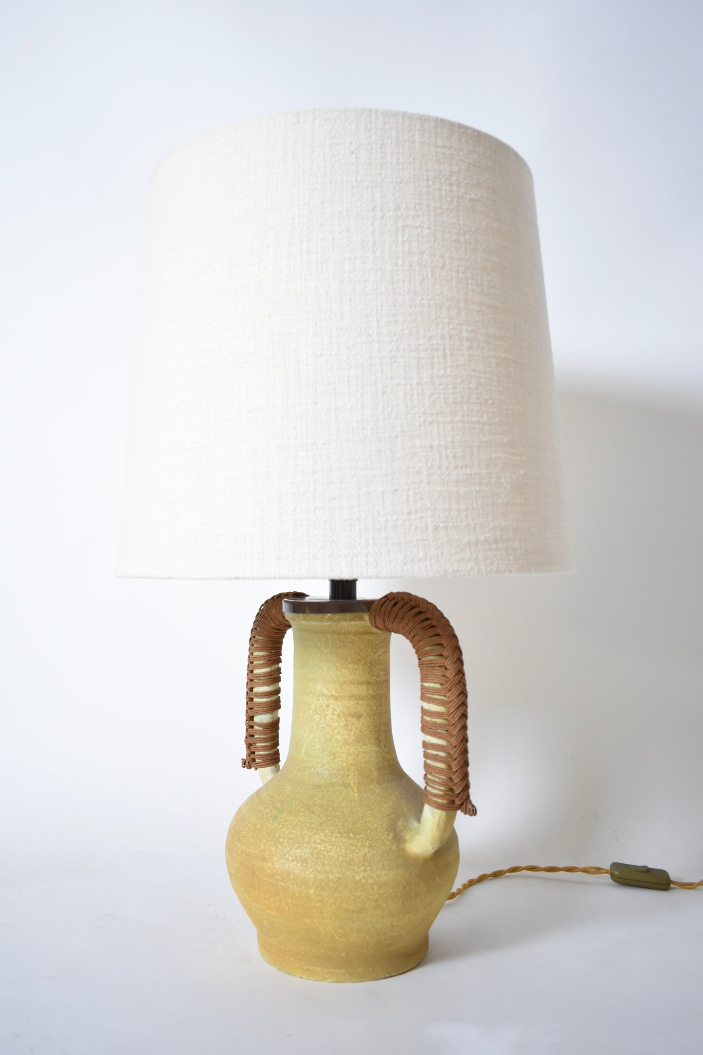 Ceramic and rope two handles lamp, 1970s.