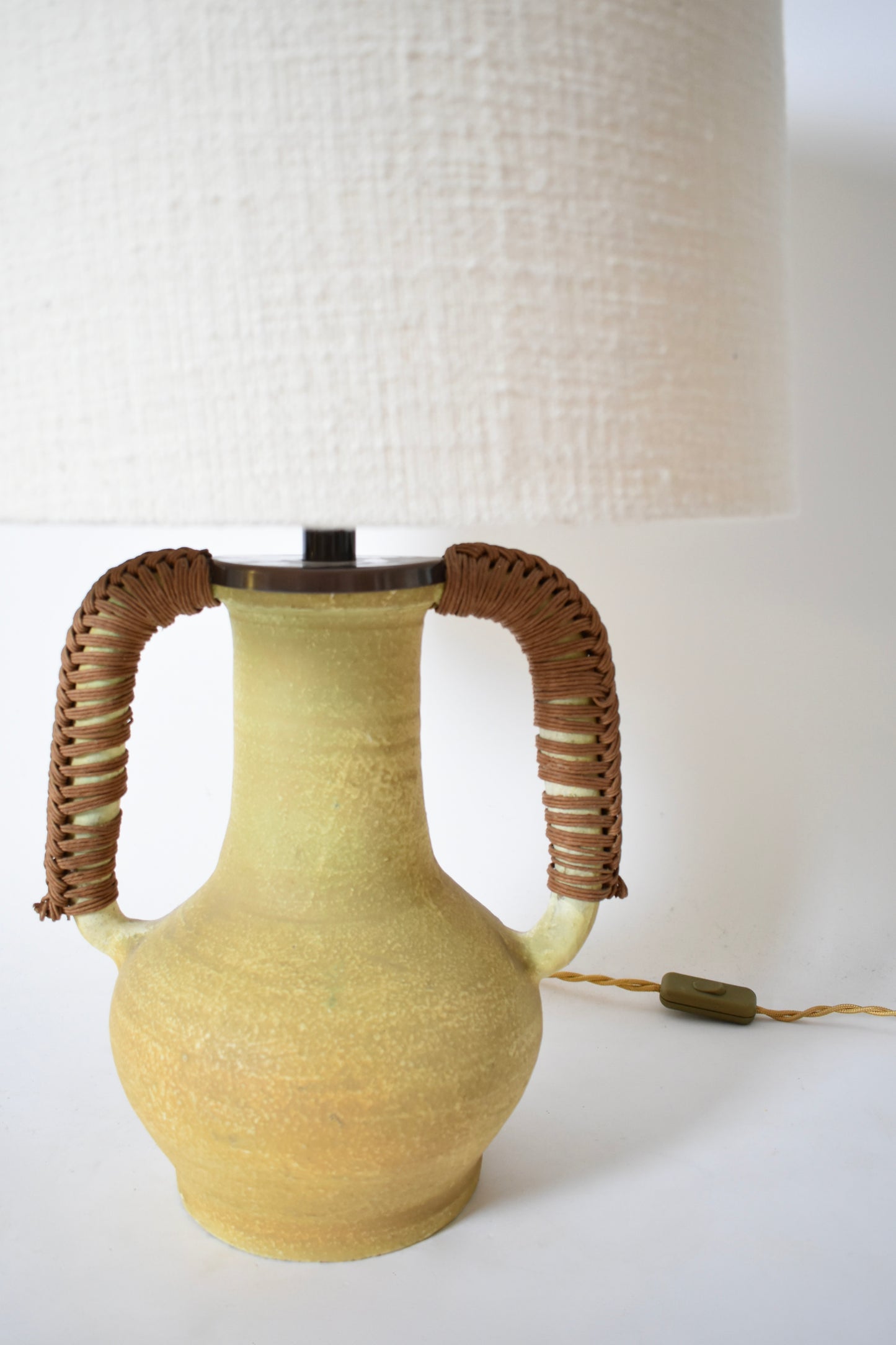 Ceramic and rope two handles lamp, 1970s.