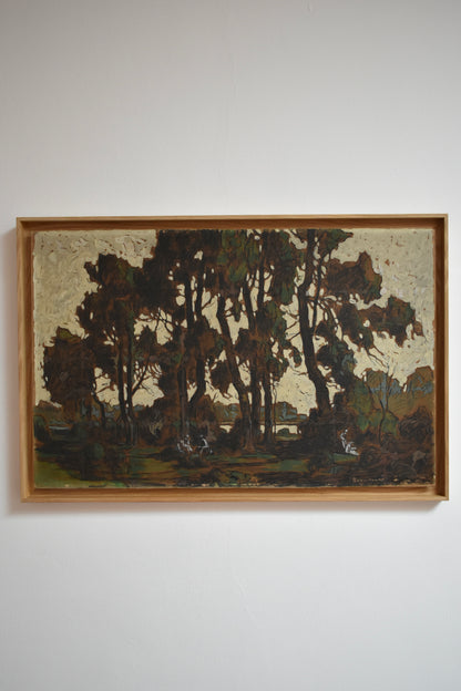 Lively forest landscape oil on panel, 1920s.