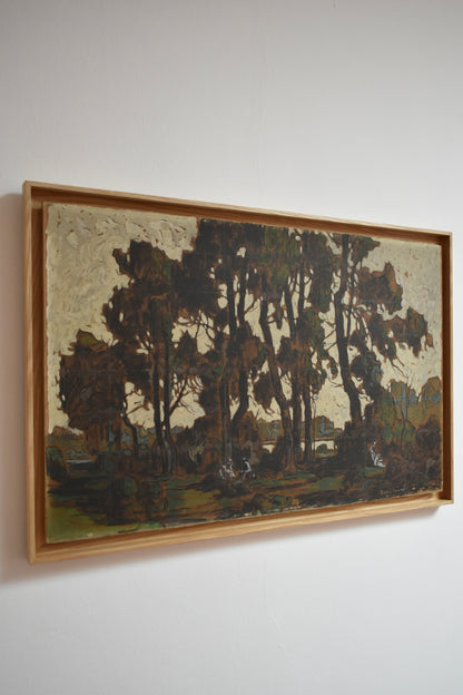 Lively forest landscape oil on panel, 1920s.