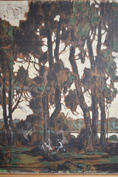 Lively forest landscape oil on panel, 1920s.