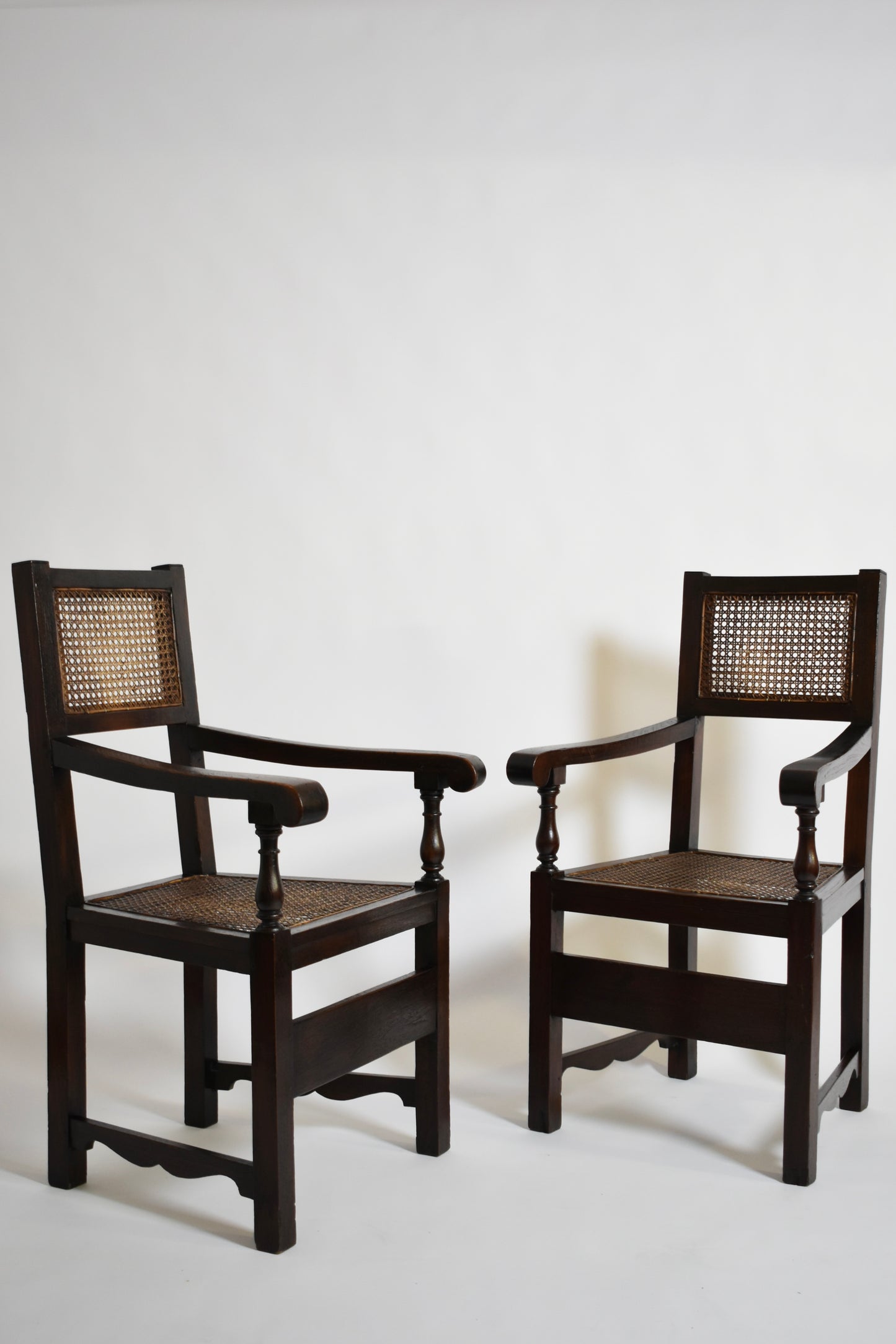Pair of turned wood and cane armchairs, 1910s.