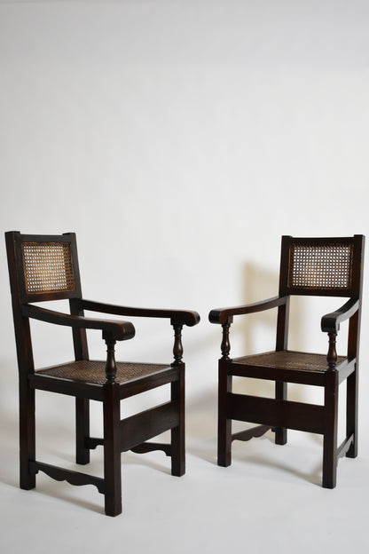 Pair of turned wood and cane armchairs, 1910s.