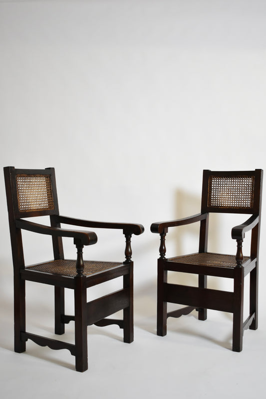 Pair of turned wood and cane armchairs, 1910s.