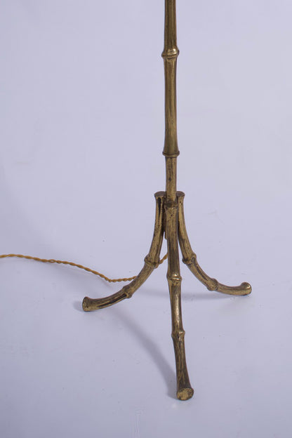Jansen style tripod faux bamboo solid brass floor lamp, 1960s.