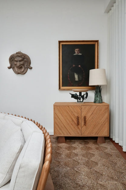 "Arrabida" 120cm rattan and walnut sideboard, Barracuda dition.
