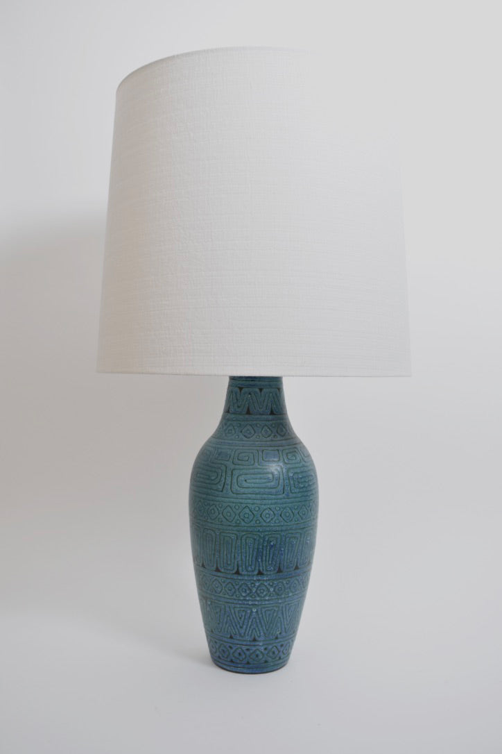 Blue ceramic incised table lamp, 1960s.