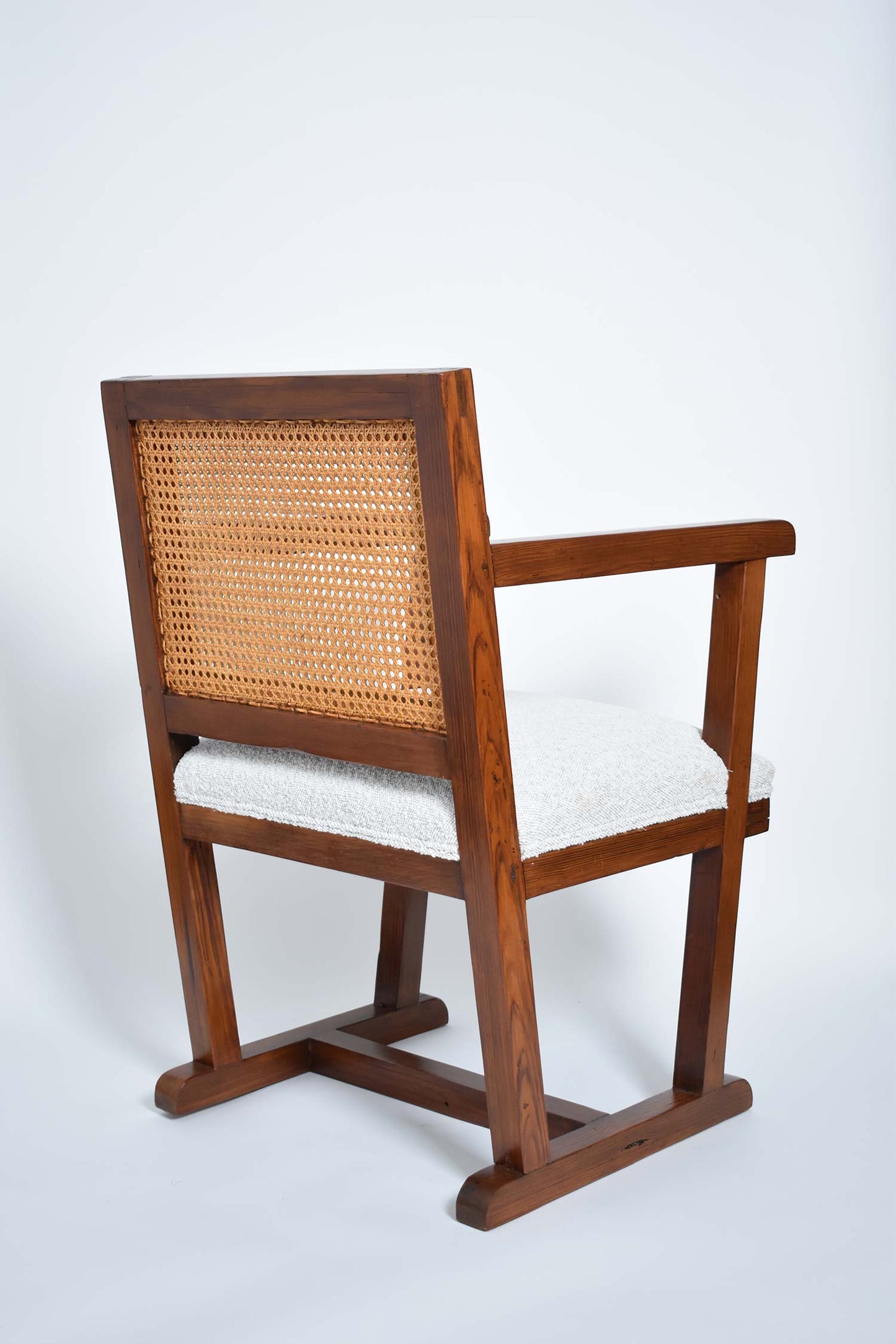 Fabric and caning armchair, 1950s