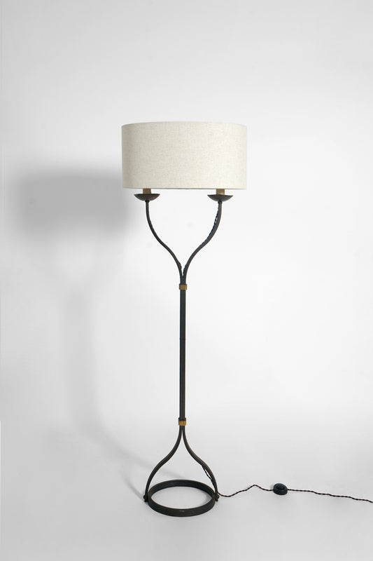 Wrought iron floor lamp with oval lampshade, 1960s.