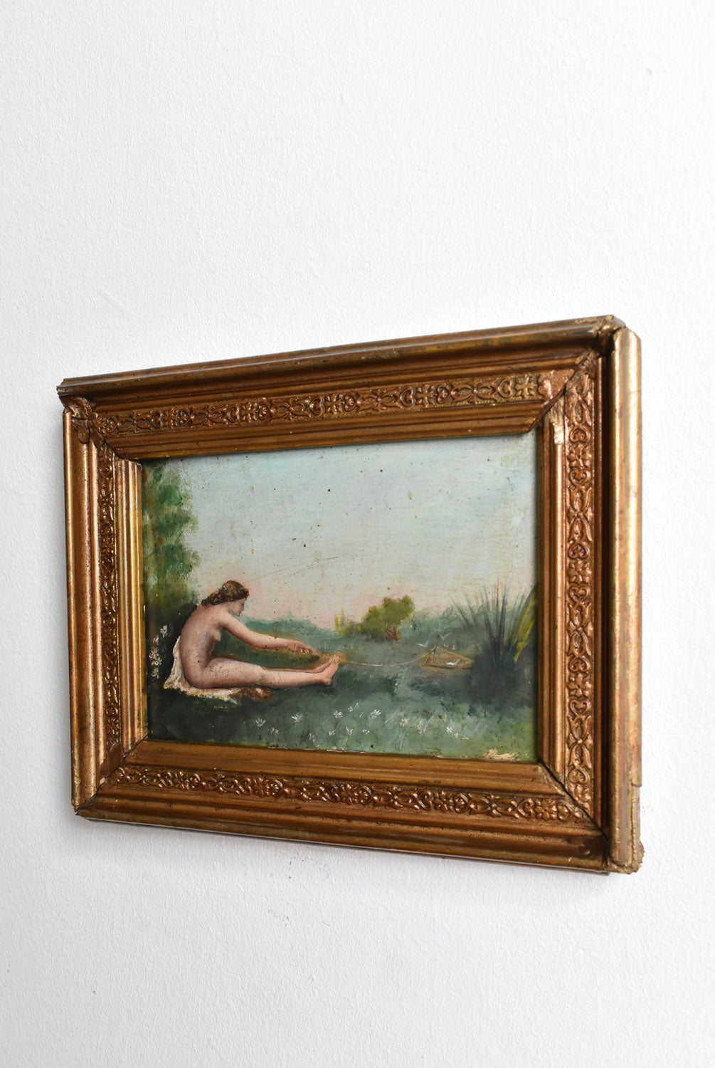 Nude bather symbolist painting, 1900s.