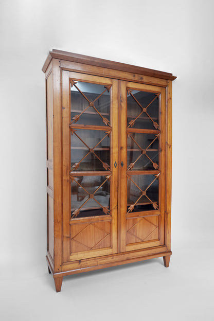 Directorie blond wood cabinet with glass doors, 19th c.