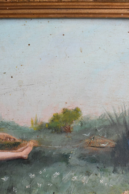 Nude bather symbolist painting, 1900s.