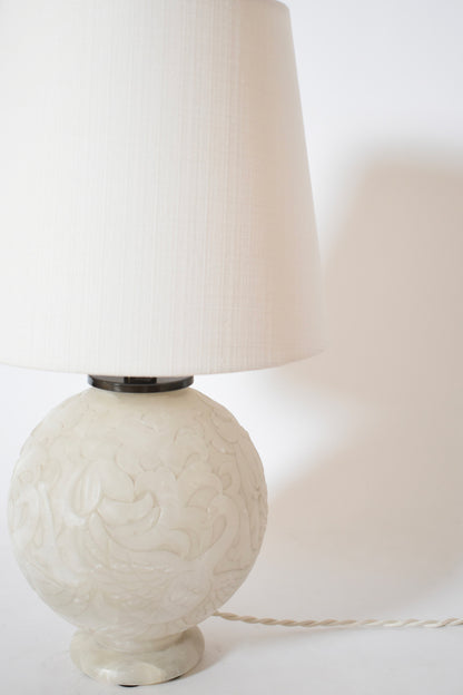 Engraved alabaster ball lamp, 1930s.