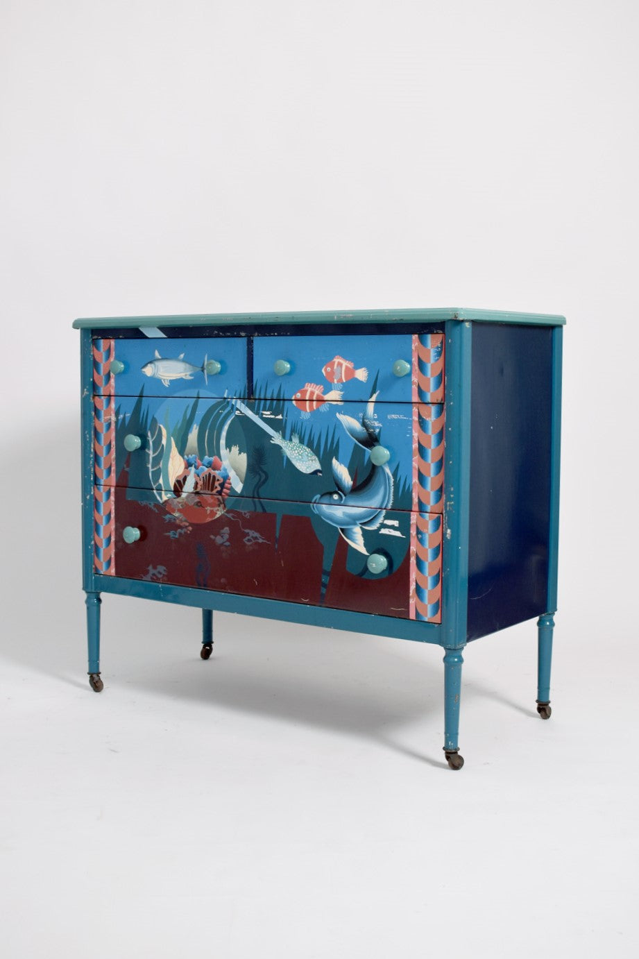 Painted sheet metal chest of drawers, 1960s.