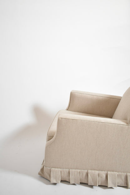 Pair of off white textured fabric fringe armchairs, 1960s.