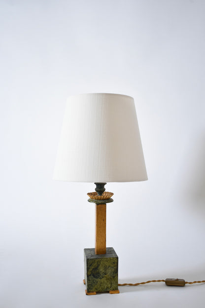 Pair of marble trompe l'oeil wooden lamps, 1940s.