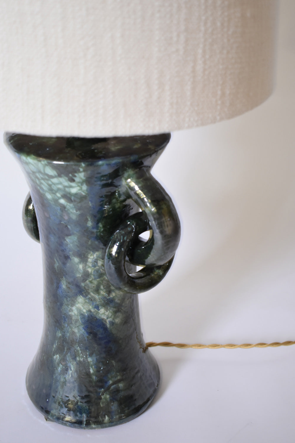 "Kasaï" blue & green handles ceramic lamp 32cm, Barracuda Edition.