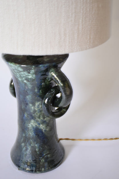 "Kasaï" blue & green handles ceramic lamp 32cm, Barracuda Edition.