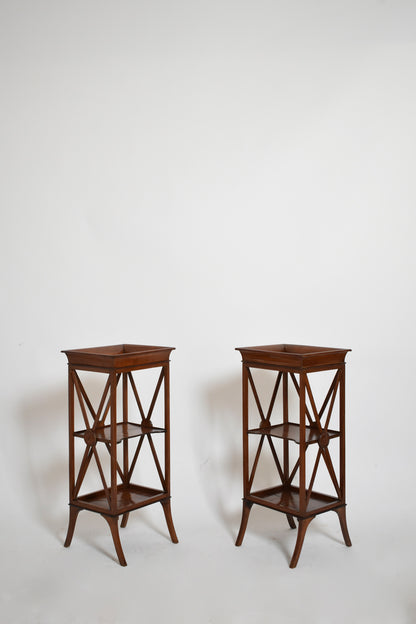 Pair of neoclassical mahogany bedside tables, 1960s.