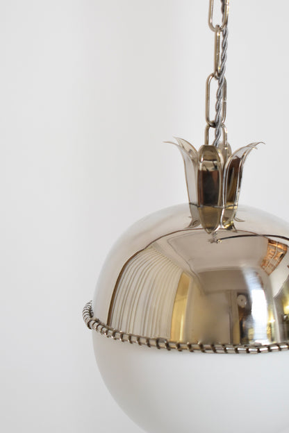 "Granada" 30cm nickel-plated brass and opaline pendant lamp, Barracuda edition.