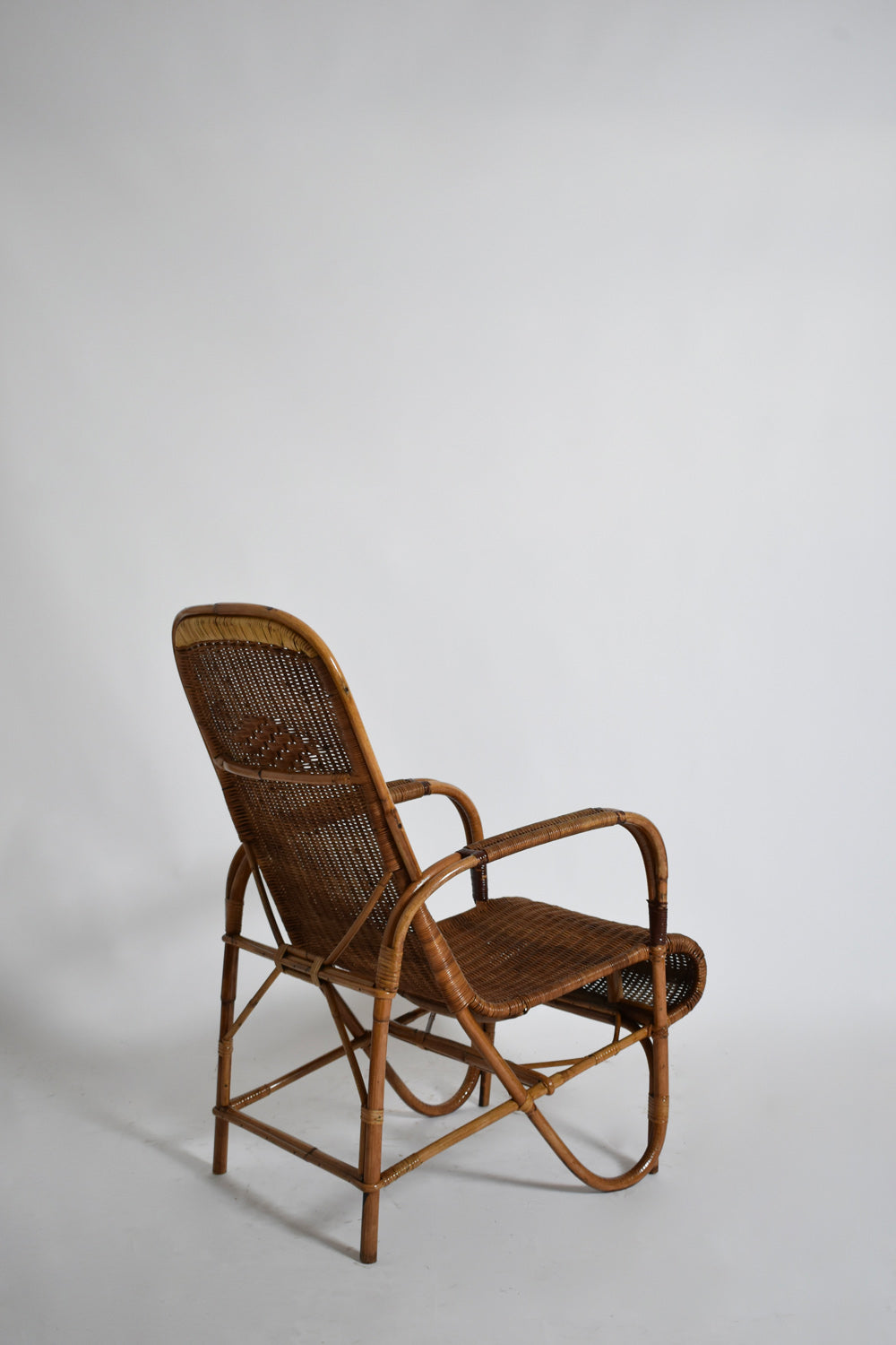 Rattan and wicker high back armchair, 1950s.
