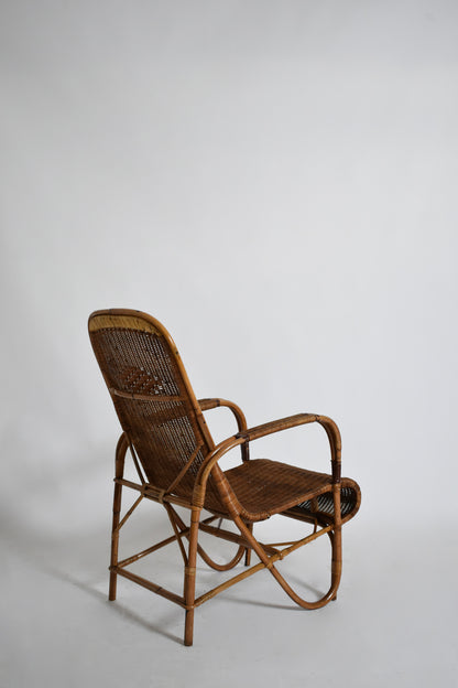 Rattan and wicker high back armchair, 1950s.