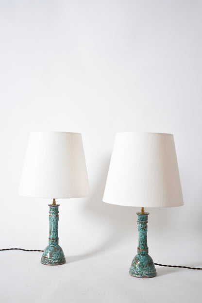 Pair of turquoise and brown lamps.