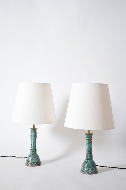 Pair of turquoise and brown lamps.