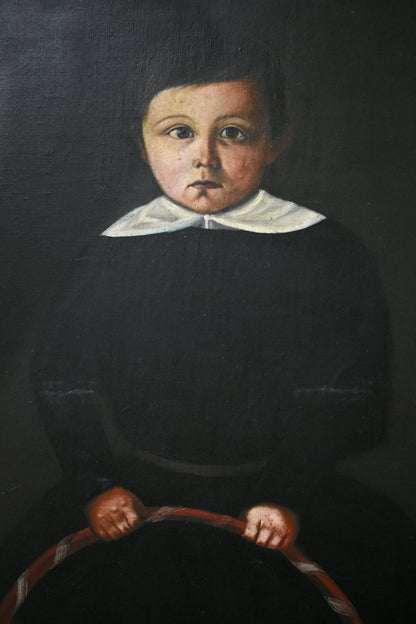 Painting of a child with a red hoop, 19th c.