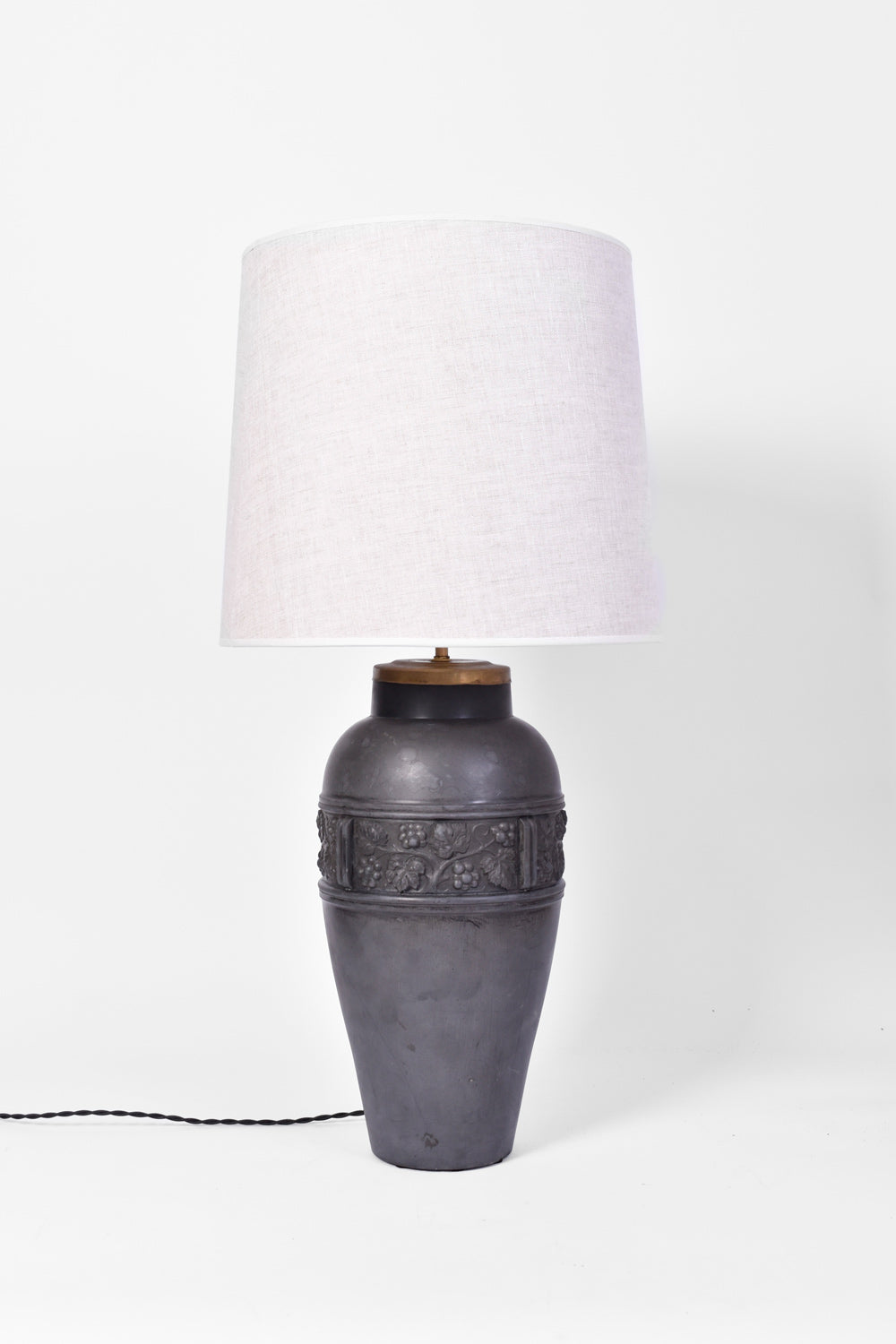 Black ceramic vegetal pattern lamp, 1930s.