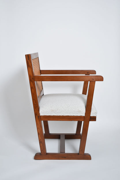 Fabric and caning armchair, 1950s