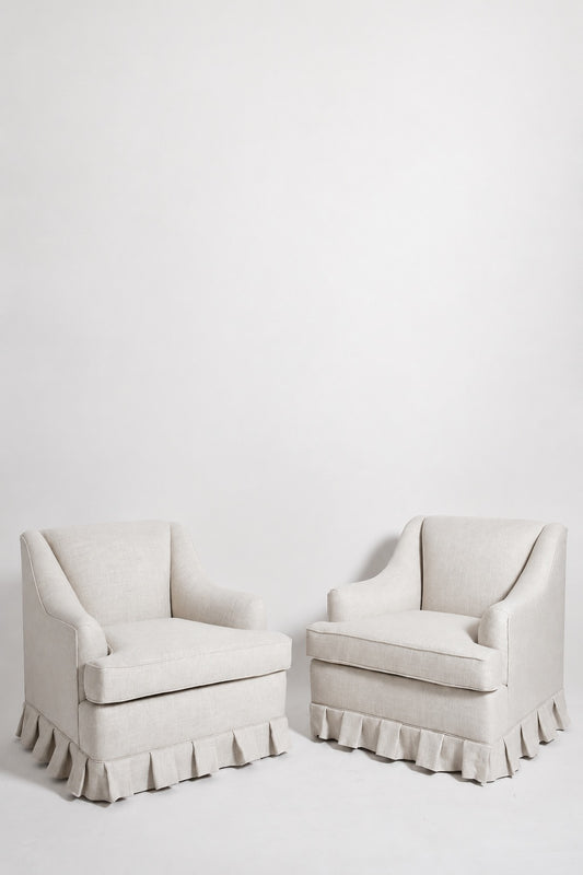 Pair of gray fabric fringe armchairs, 1940s.