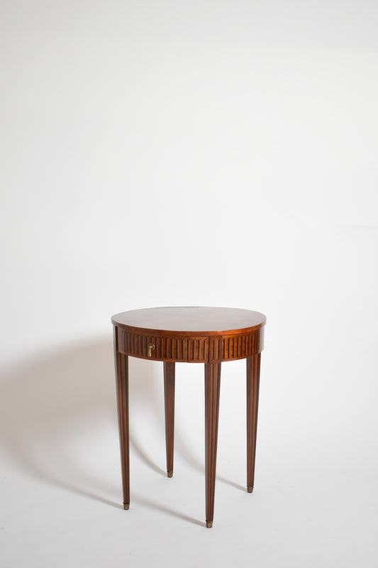 Round marquetry pedestal table, XIXth c.