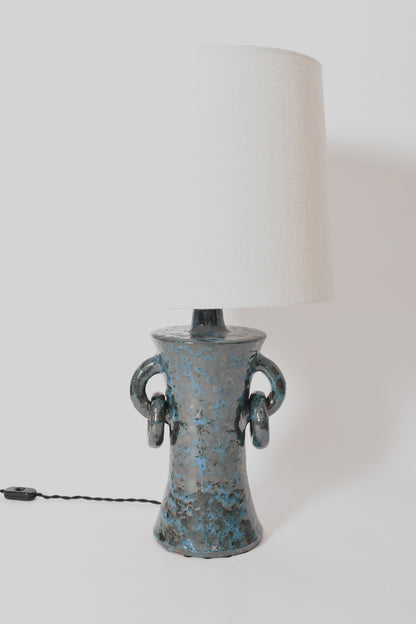 "Kasaï" Handles blue handles ceramic lamp 32cm, Barracuda Edition.