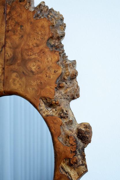 Big brutalist burl mirror, 1970s.