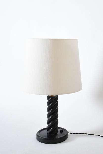 Turned ebonised column table lamp, 1960s.